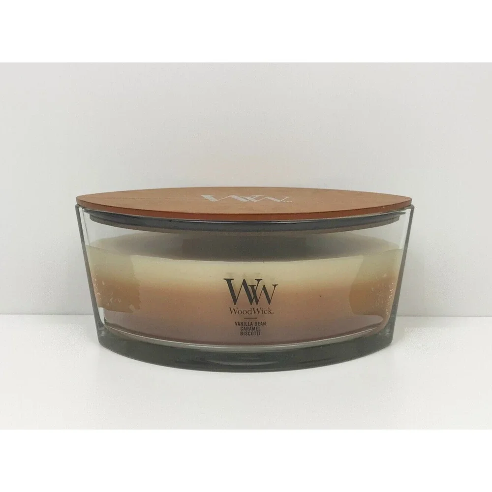 WoodWick Ellipse Cafe Sweets Trilogy Candle Vanilla Bean Caramel Biscotti 16 oz